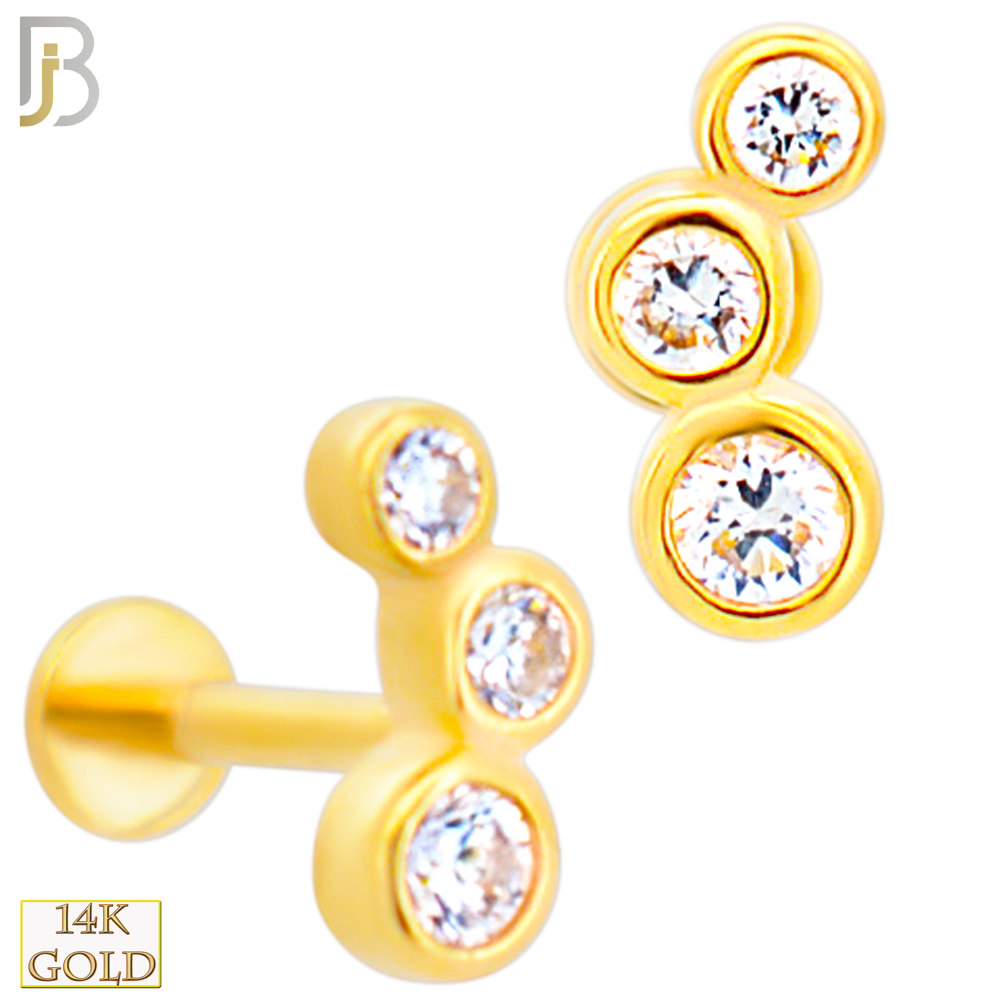14-LB109 - 14k Yellow Gold Three Linking Graduating CZ in Bezel Setting Labret image 0