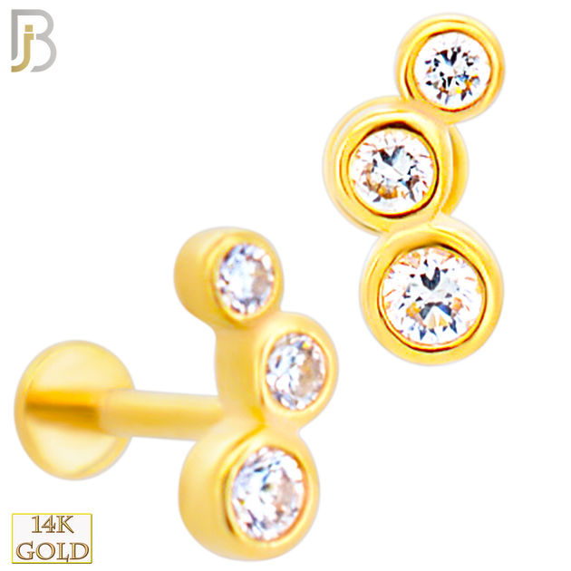 14-LB109 - 14k Yellow Gold Three Linking Graduating CZ in Bezel Setting Labret image 0