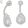NB74 - 316L Stainless Steel Banana Belly Ring with Pear Shaped Cubic Zirconia with Halo image 1