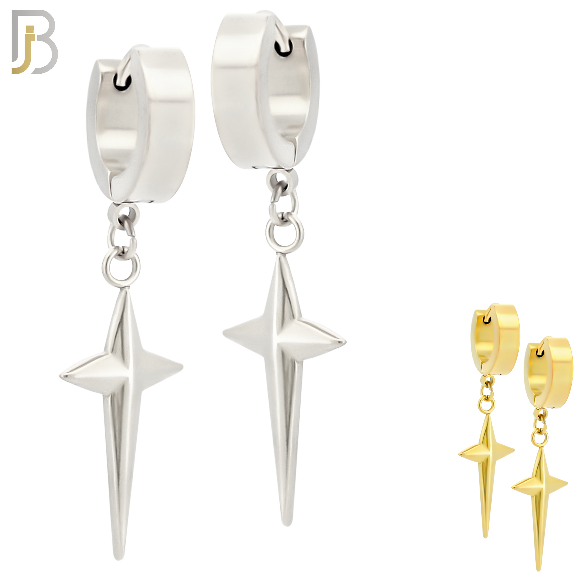 ES43 - 316L Stainless Steel Dangling Spike Cross Design Huggies Clip On image 0