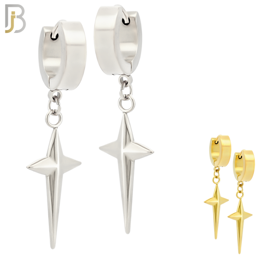 ES43 - 316L Stainless Steel Dangling Spike Cross Design Huggies Clip On image 0