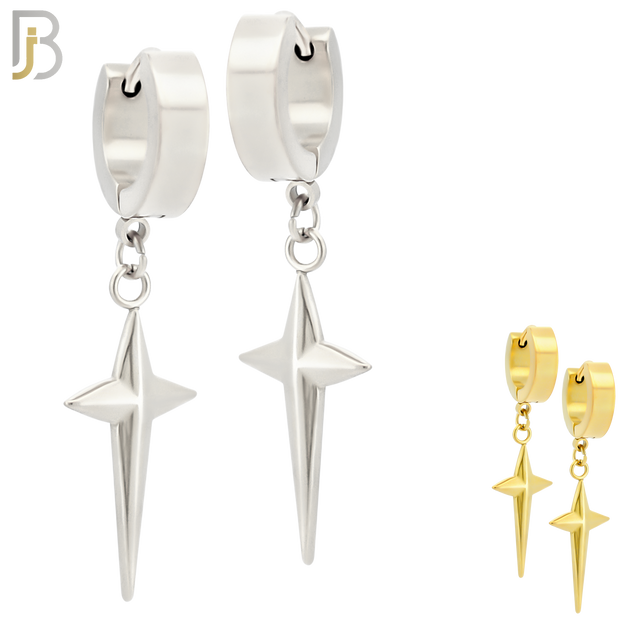 ES43 - 316L Stainless Steel Dangling Spike Cross Design Huggies Clip On image 0