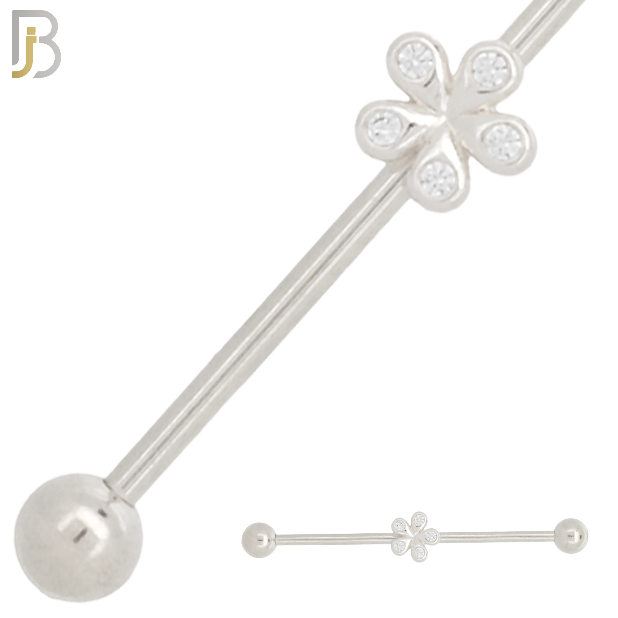 BB27 - 316L Surgical Steel Screw Bar with Brass Flower Design Barbell Industrial (PACK OF 6) image 0