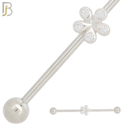 BB27 - 316L Surgical Steel Screw Bar with Brass Flower Design Barbell Industrial (PACK OF 6) image 0