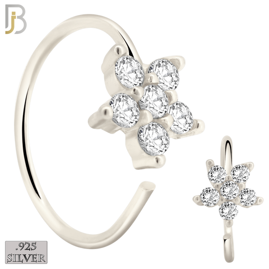 925-CT27 - 925 Sterling Silver Five Petal Star Shaped Flower Design Nose Hoops 22g Thick 8mm wide (Pack of 6) image 0