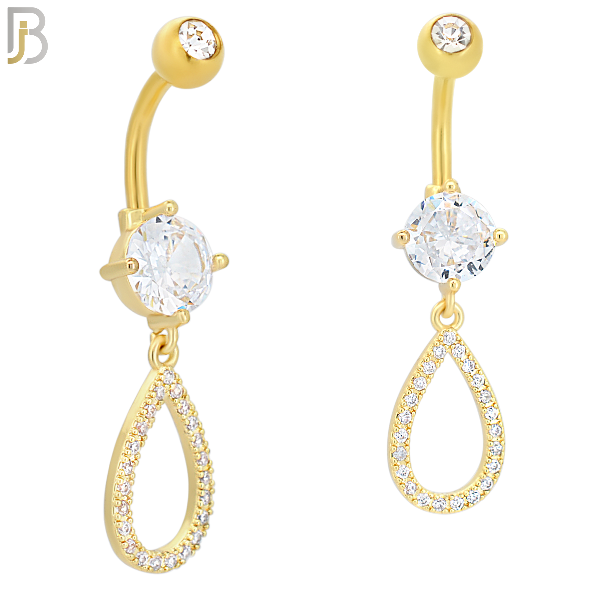 N034 - 316L Stainless Steel Dangling Hollow Teardrop with Zircon Design Belly Ring with 5mm Screw Ball image 2