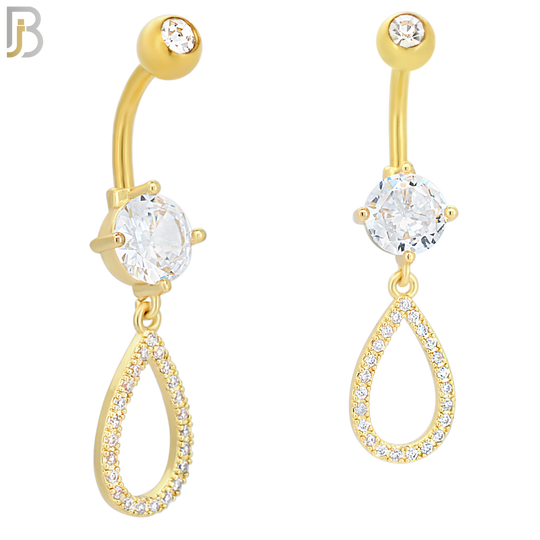 N034 - 316L Stainless Steel Dangling Hollow Teardrop with Zircon Design Belly Ring with 5mm Screw Ball image 2