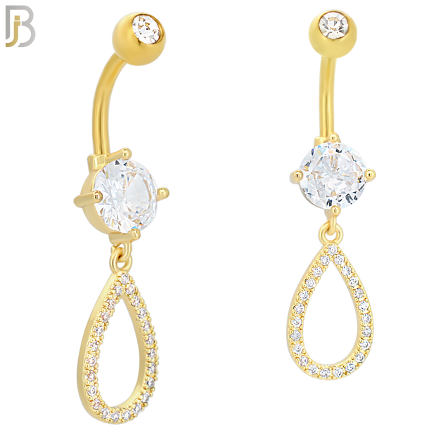 N034 - 316L Stainless Steel Dangling Hollow Teardrop with Zircon Design Belly Ring with 5mm Screw Ball image 2
