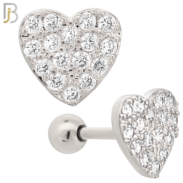 TB51 - 316L Stainless Steel and Brass Heart with Multi Zircon Design Tragus Barbell Cartilage Piercing Externally Threaded (PACK OF 6) image 1