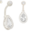 NB33 - 316L Stainless Steel Teardrop Zircon Banana Belly Navel Ring image 1