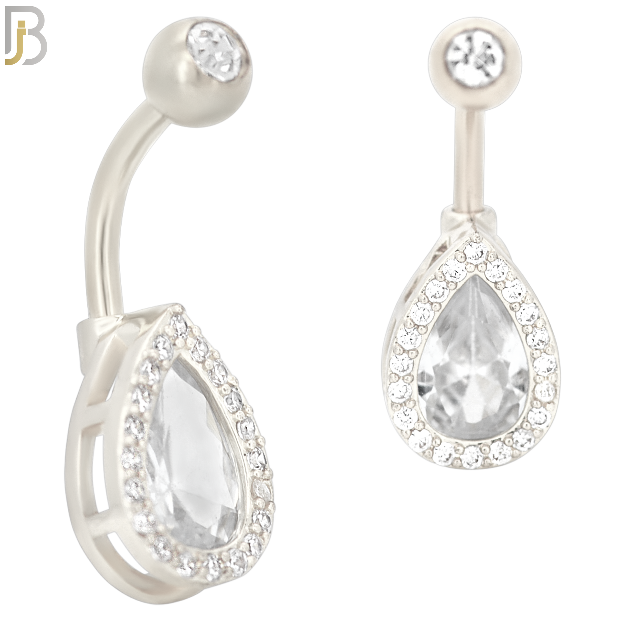 NB33 - 316L Stainless Steel Teardrop Zircon Banana Belly Navel Ring image 1