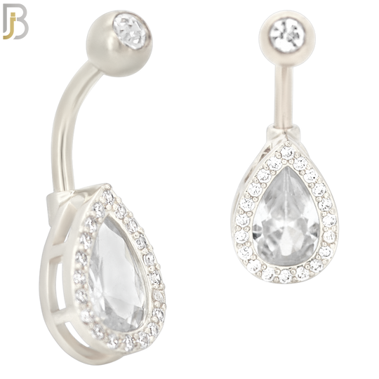 NB33 - 316L Stainless Steel Teardrop Zircon Banana Belly Navel Ring image 1