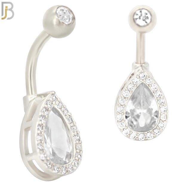 NB33 - 316L Stainless Steel Teardrop Zircon Banana Belly Navel Ring image 1