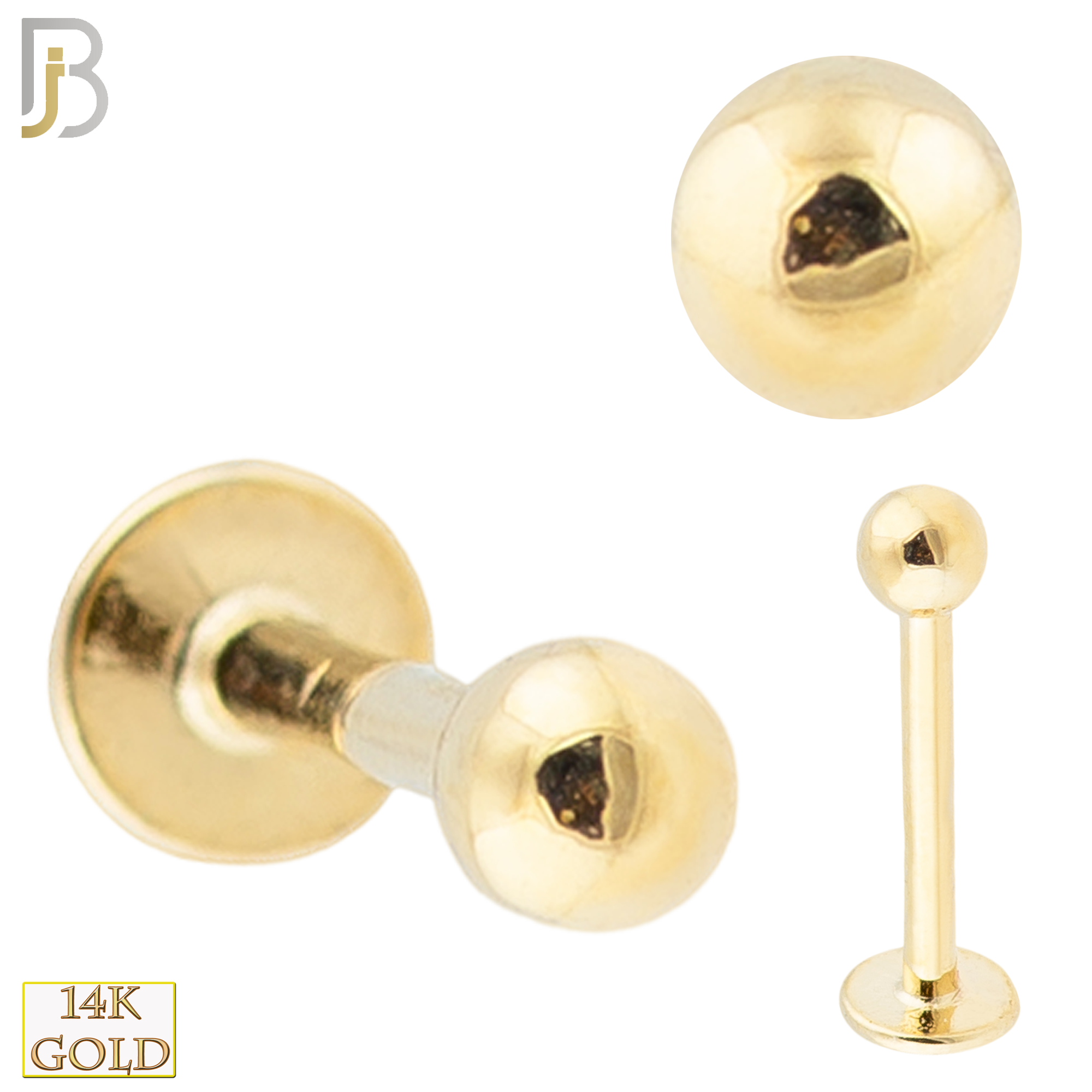 14-LB01 - 14k Solid Gold 16g Thickness Plain Externally Ball Labret - Yellow Gold image