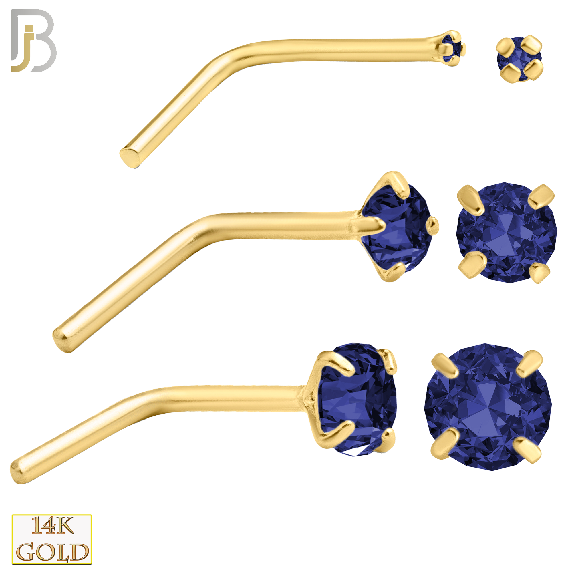 14-NR10CYS - 20g 14k Yellow Gold L-Shaped with Blue Sapphire Colored CZ image 0
