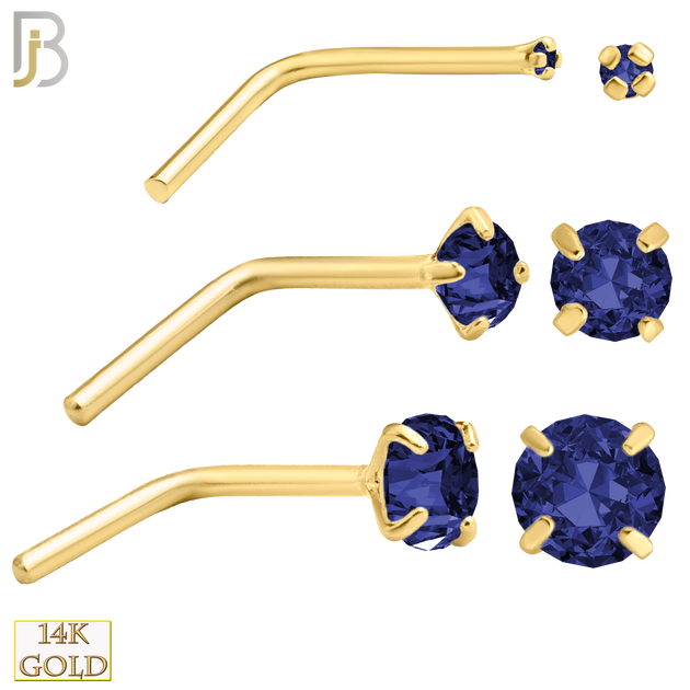 14-NR10CYS - 20g 14k Yellow Gold L-Shaped with Blue Sapphire Colored CZ image 0