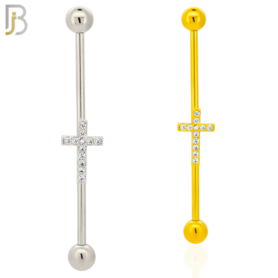 BB53 - 316L Surgical Steel Screw Bar with Cross Design Industrial Barbell (PACK OF 4) image 0