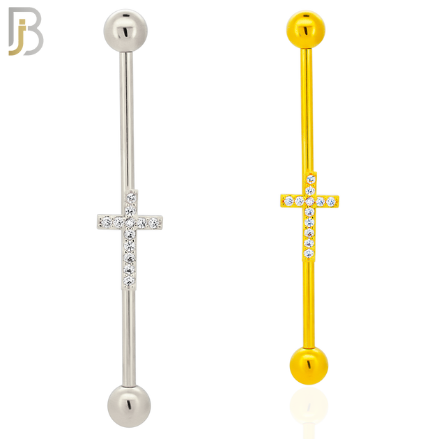 BB53 - 316L Surgical Steel Screw Bar with Cross Design Industrial Barbell (PACK OF 4) image 0