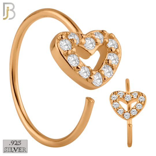 925-CT28 - 925 Sterling Silver Hollow Heart  with CZ Design Nose Hoops 22g Thick 8mm wide (PACK OF 6) image 2