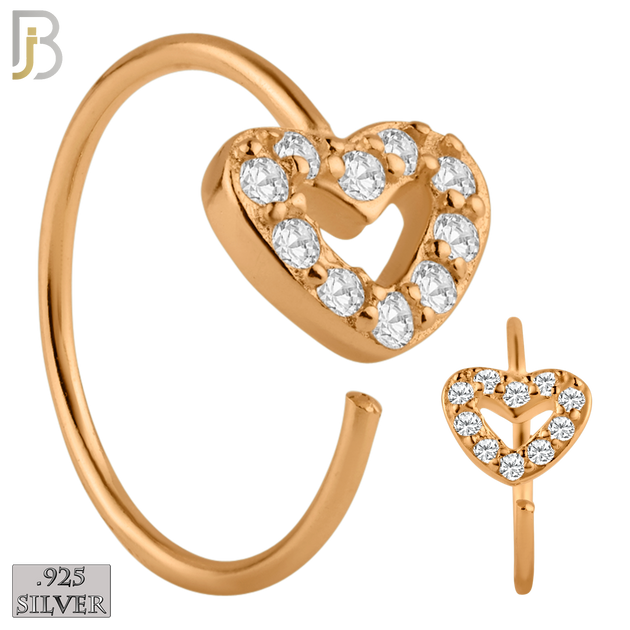 925-CT28 - 925 Sterling Silver Hollow Heart  with CZ Design Nose Hoops 22g Thick 8mm wide (PACK OF 6) image 2