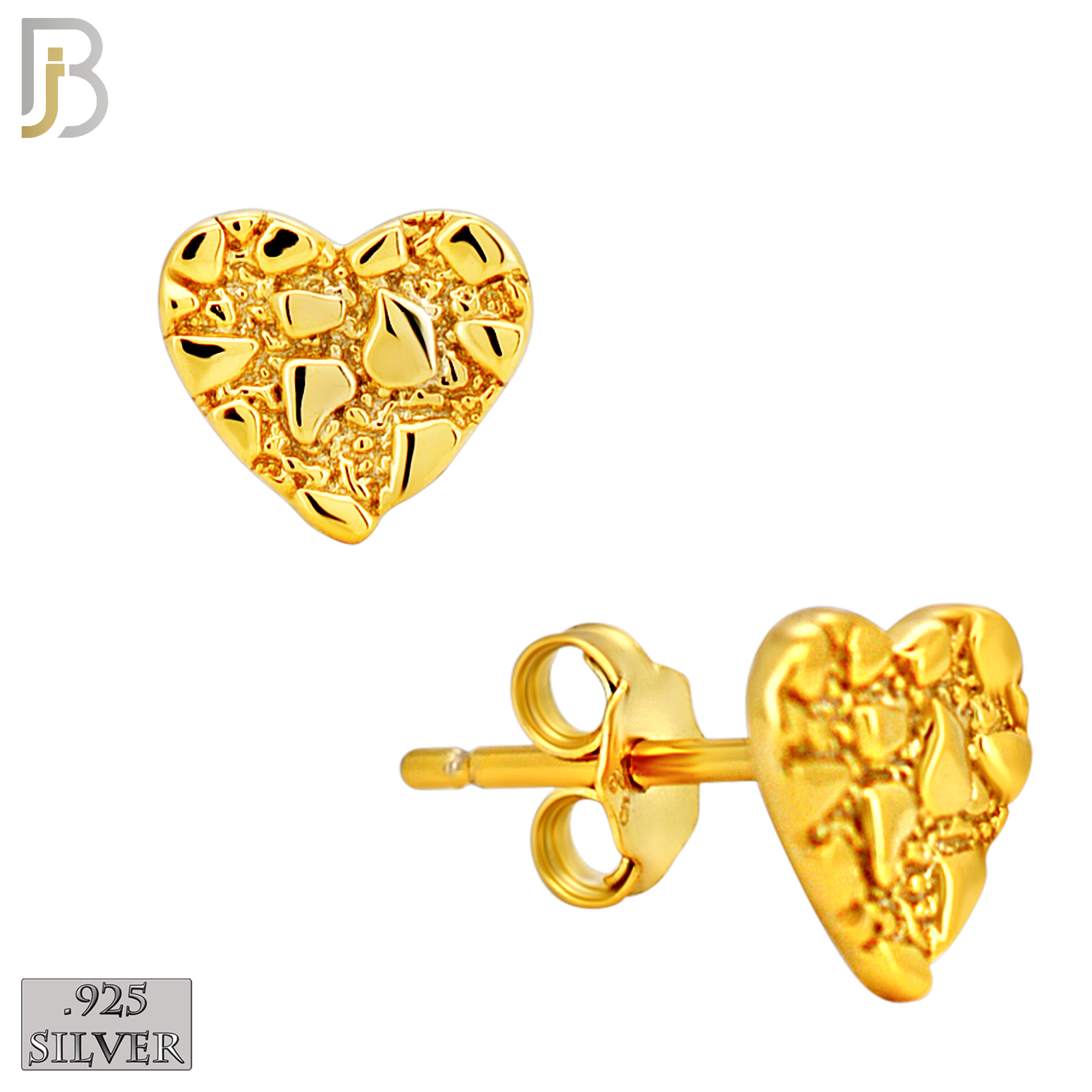 925-ES515 - 925 Sterling Silver Heart Nugget Push Back Earrings image 2