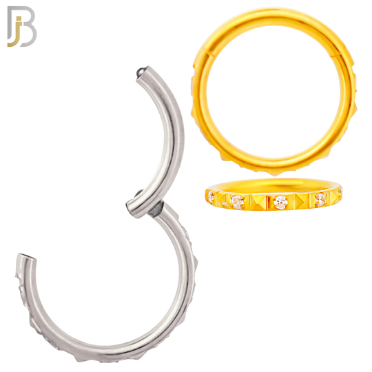 CT128 - 316 Surgical Steel Alternating CZ and Pyramid Hinged Hoop (Pack of 6) image 0