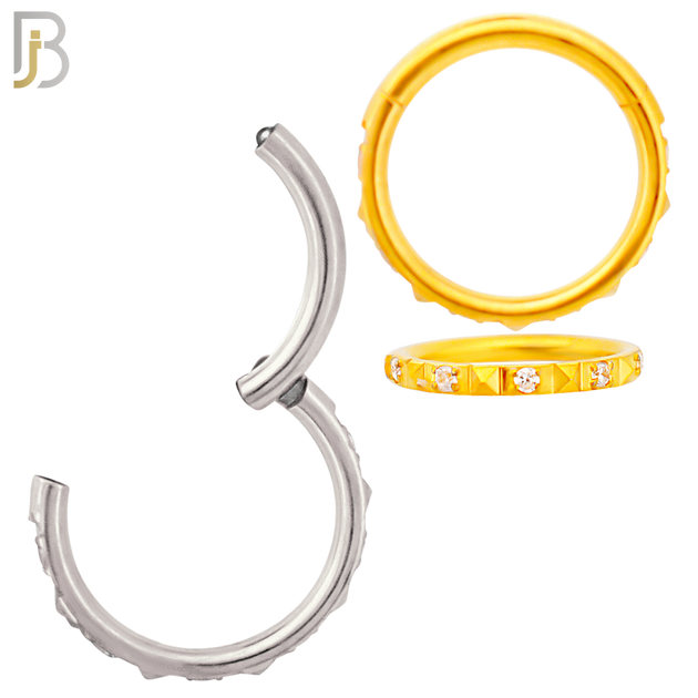 CT128 - 316 Surgical Steel Alternating CZ and Pyramid Hinged Hoop (Pack of 6) image 0