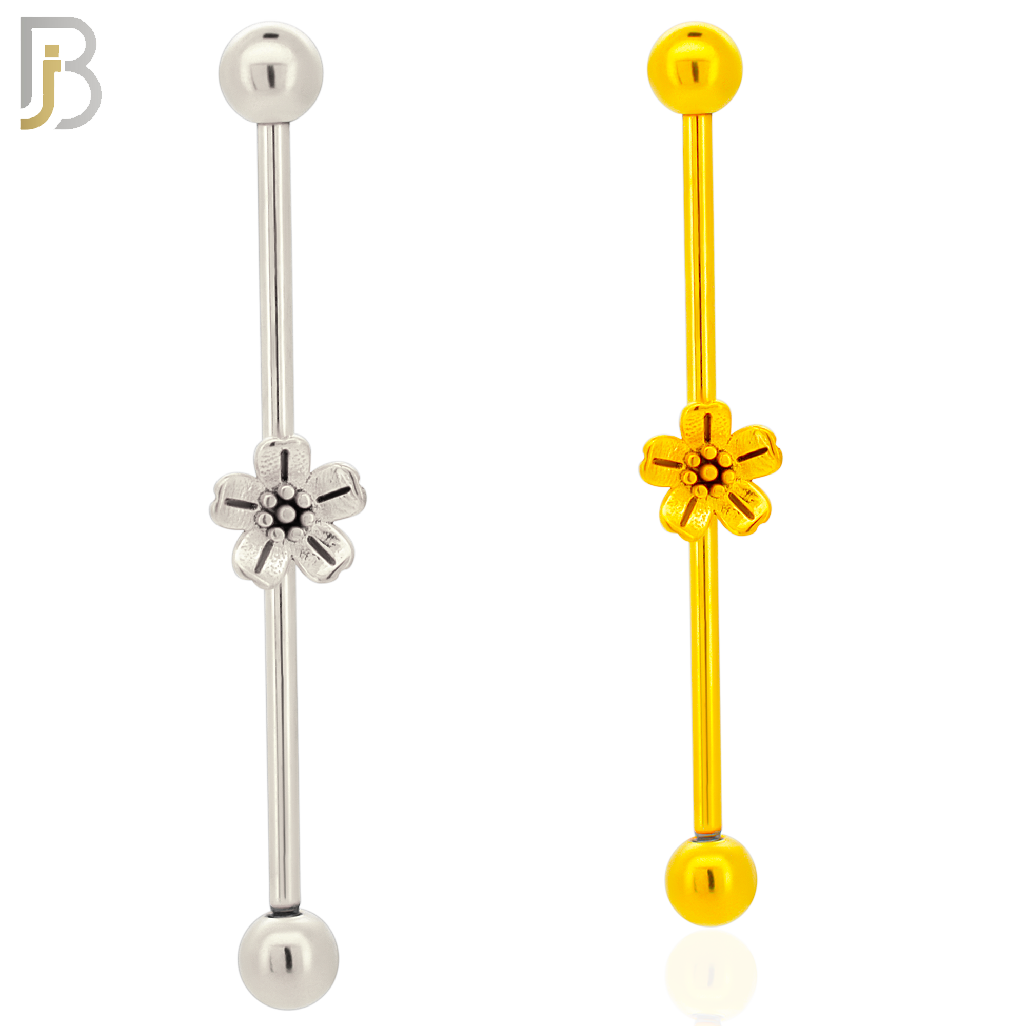 BB72 - 316L Surgical Steel Screw Bar with Flower Design  Barbell Industrial (PACK OF 4) image 0