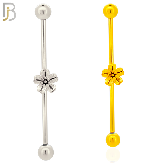 BB72 - 316L Surgical Steel Screw Bar with Flower Design  Barbell Industrial (PACK OF 4) image 0