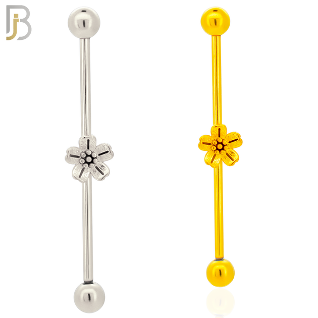 BB72 - 316L Surgical Steel Screw Bar with Flower Design  Barbell Industrial (PACK OF 4) image 0
