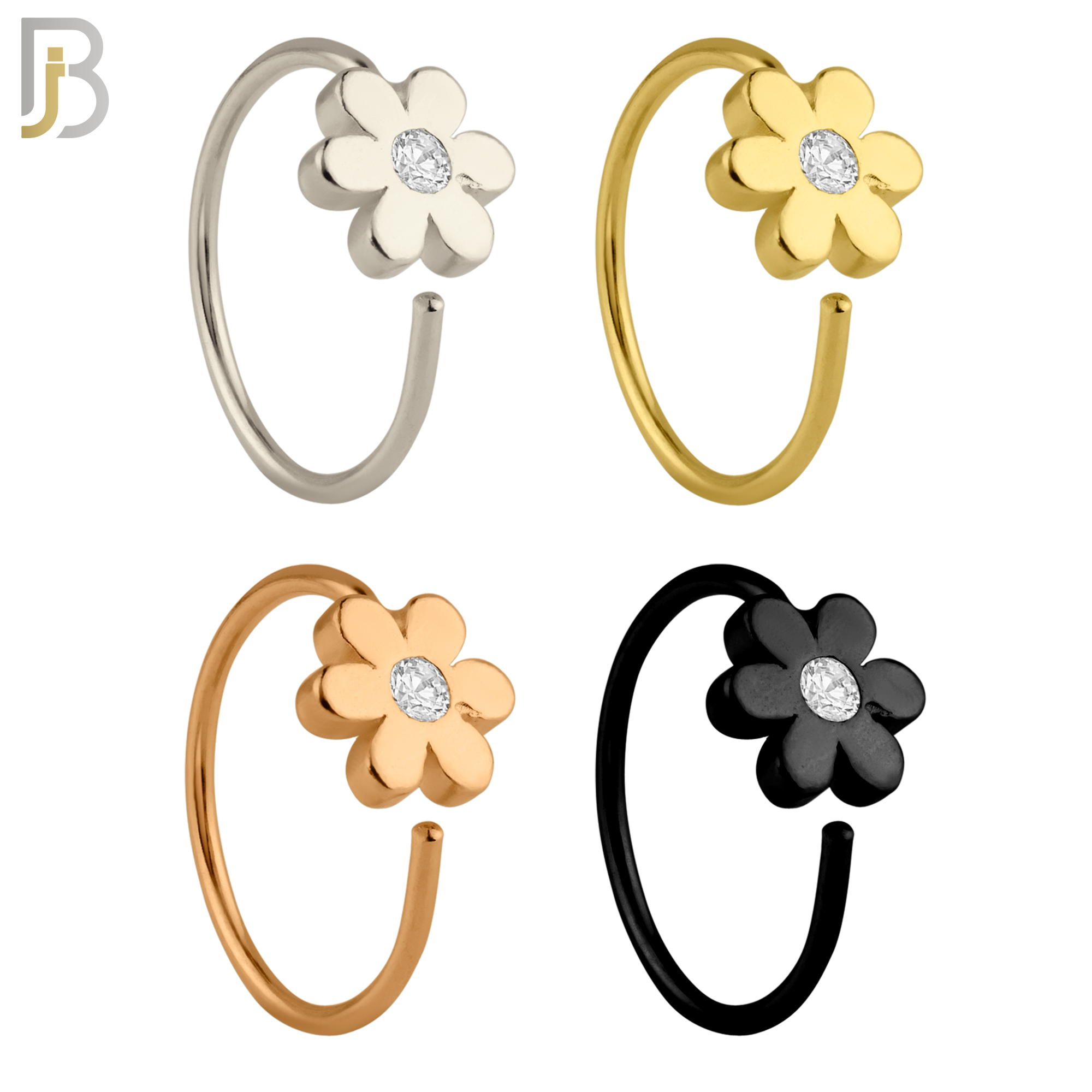 925-PK-CT07M - 925 Sterling Silver All Flower Design Nose Hoops - Pack of 96 image 1