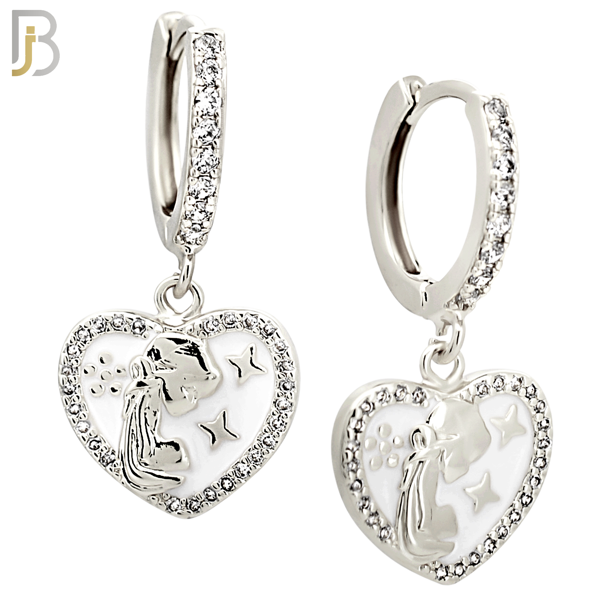 ES495 - 316L Stainless Steel Heart with Praying Angel Dangling Huggies Earrings image 1