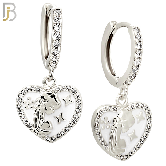 ES495 - 316L Stainless Steel Heart with Praying Angel Dangling Huggies Earrings image 1