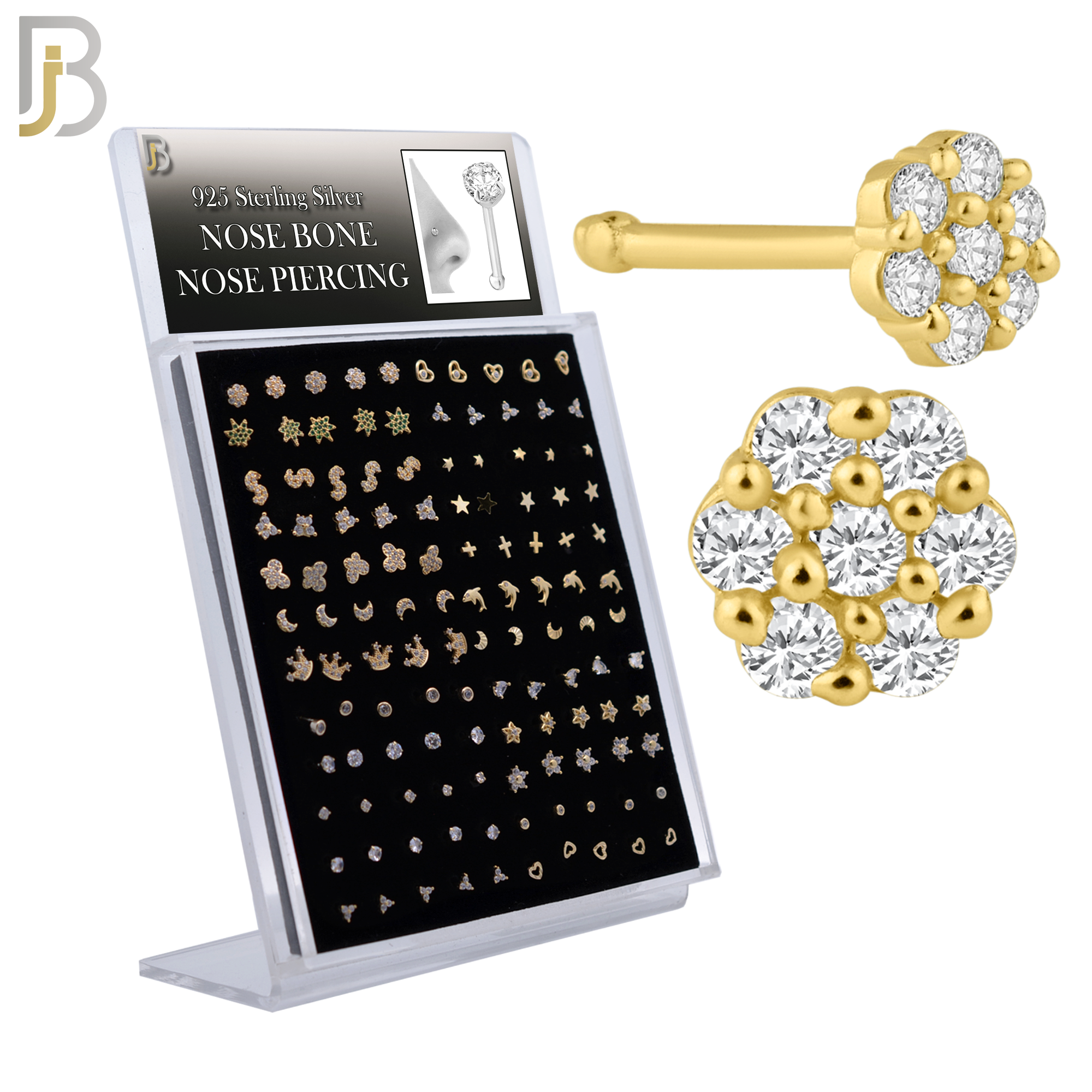 925-PK-NR55YB9 - 925 Sterling Silver Nose Bone Nose Rings with Different Designs - Pack of 120 image 0