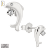 925-ES199 - .925 Sterling Silver Dolphin Design Earring Stud with Clear Zircon image 1