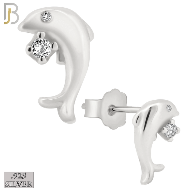925-ES199 - .925 Sterling Silver Dolphin Design Earring Stud with Clear Zircon image 1