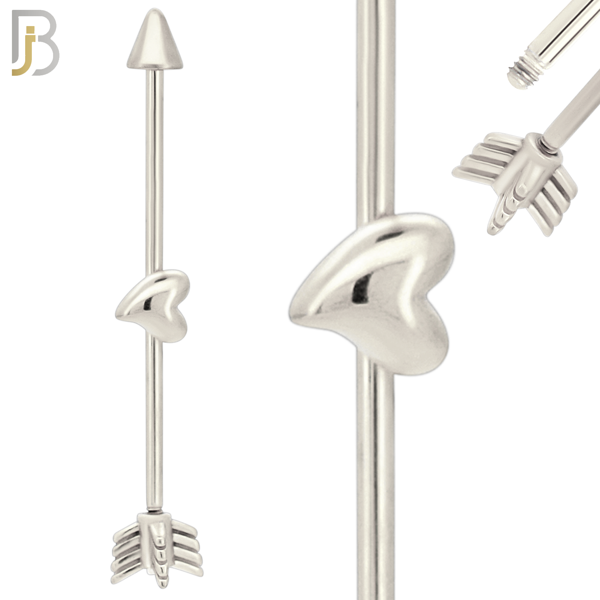 BB43 - 316L Surgical Steel Screw Arrow with Heart in the Middle Design Barbell Industrial  (PACK OF 4) image 1