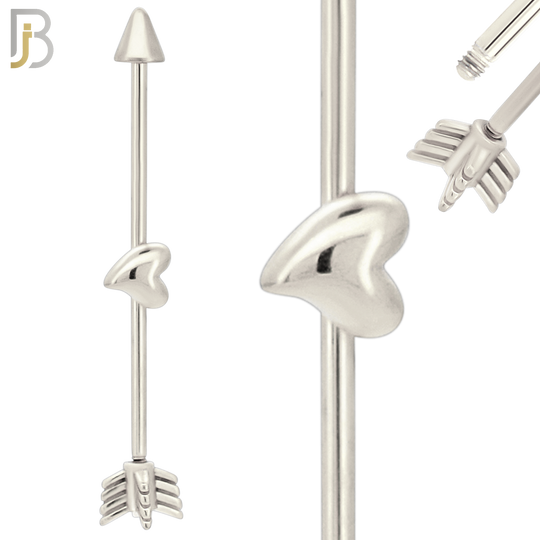 BB43 - 316L Surgical Steel Screw Arrow with Heart in the Middle Design Barbell Industrial  (PACK OF 4) image 1