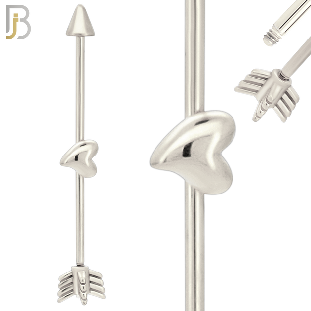 BB43 - 316L Surgical Steel Screw Arrow with Heart in the Middle Design Barbell Industrial  (PACK OF 4) image 1