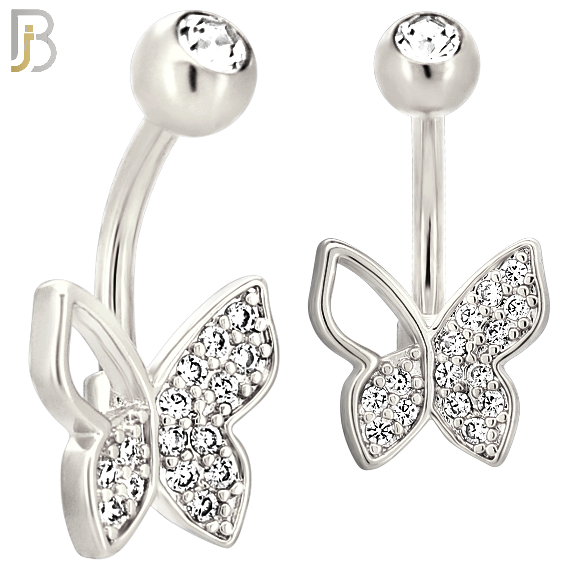 NB109 - 316L Surgical Steel Butterfly CZ studded with Hollow Left Upper Wing Belly Ring image 1