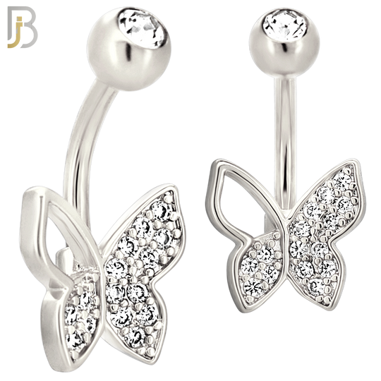NB109 - 316L Surgical Steel Butterfly CZ studded with Hollow Left Upper Wing Belly Ring image 1