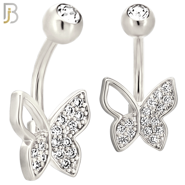 NB109 - 316L Surgical Steel Butterfly CZ studded with Hollow Left Upper Wing Belly Ring image 1