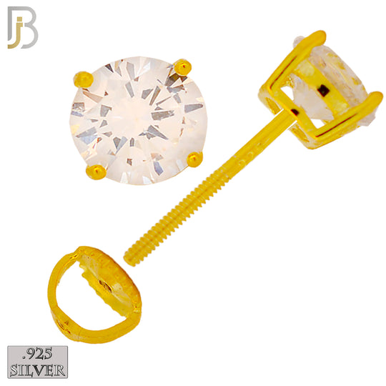 925-ES79-GC - .925 Sterling Silver Push Butterfly Screw Back Stud Earrings Casting Prong Setting with Round Clear Zircon - 6mm image