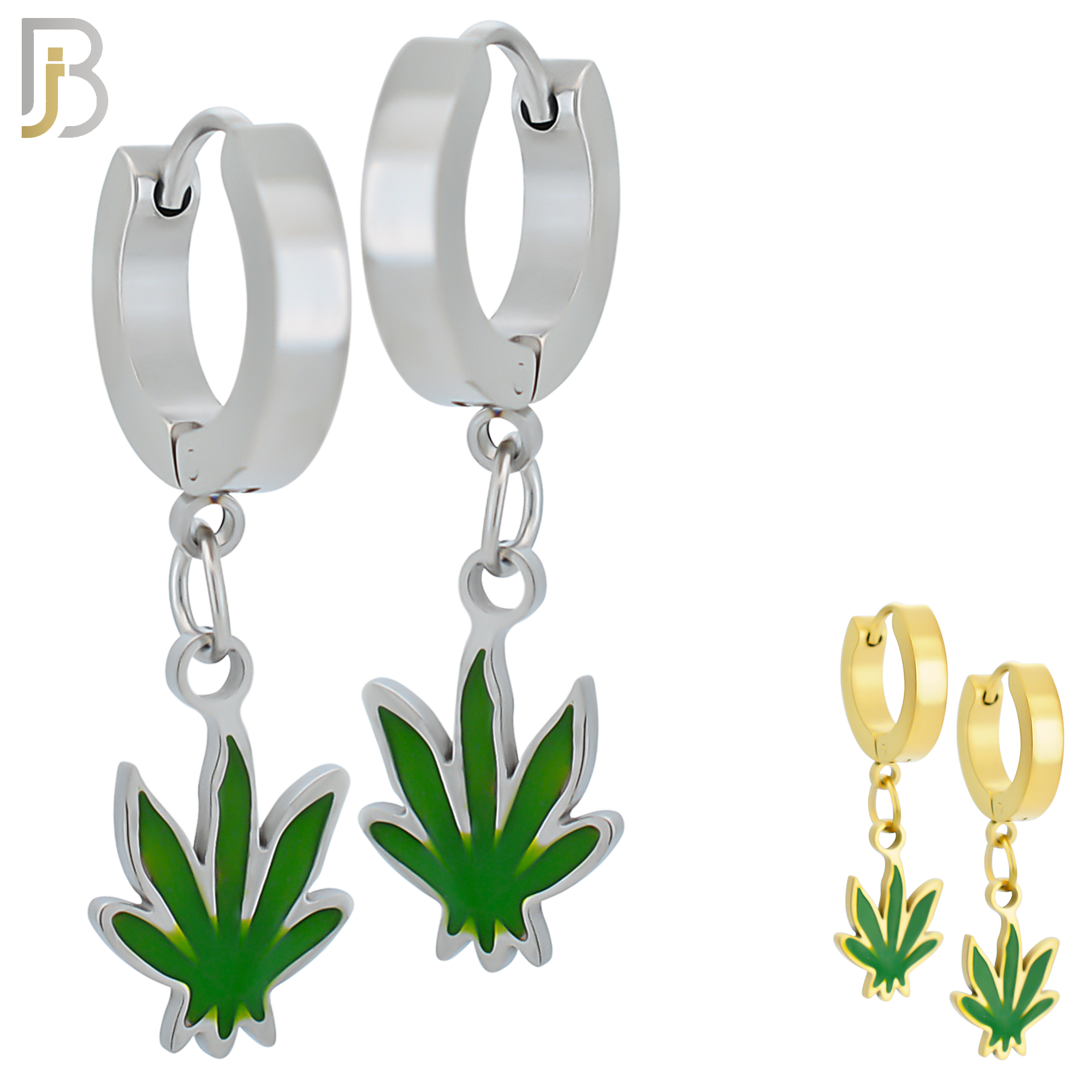 ES87 - 316L Stainless Steel Dangling Leaf Design Huggies Clip On image 0