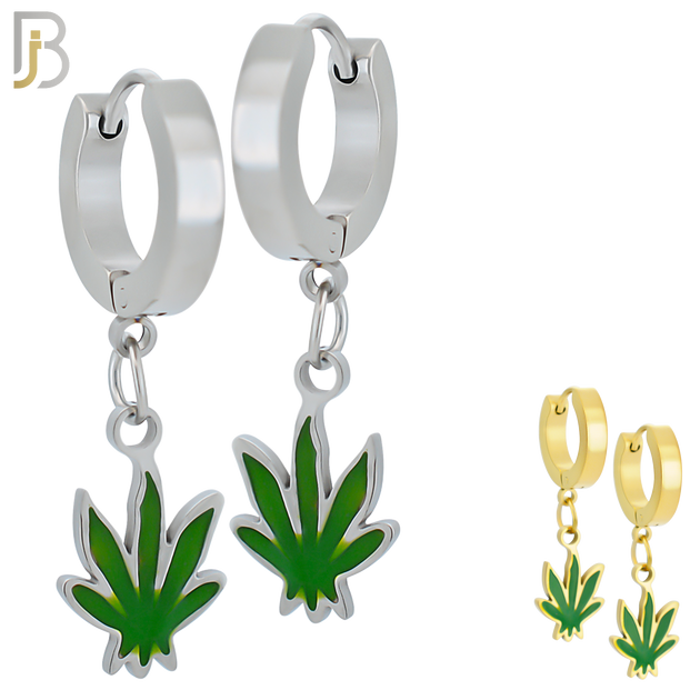 ES87 - 316L Stainless Steel Dangling Leaf Design Huggies Clip On image 0