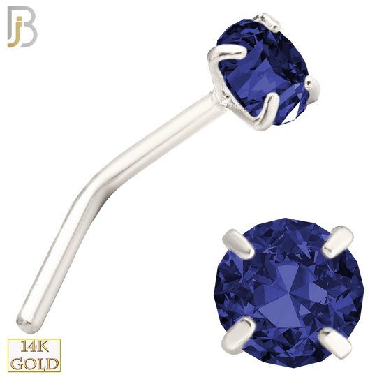14-NR10CWS - 20g 14k White Gold L-Shaped with Blue Sapphire Colored CZ - 3mm image