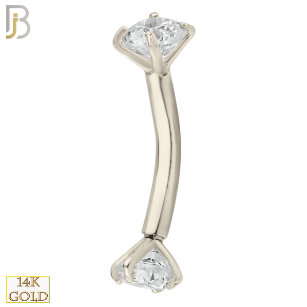 14-EC04 - 14k Solid Gold Eyebrow Prong Setting Zircon Design Internal Threaded Screw image
