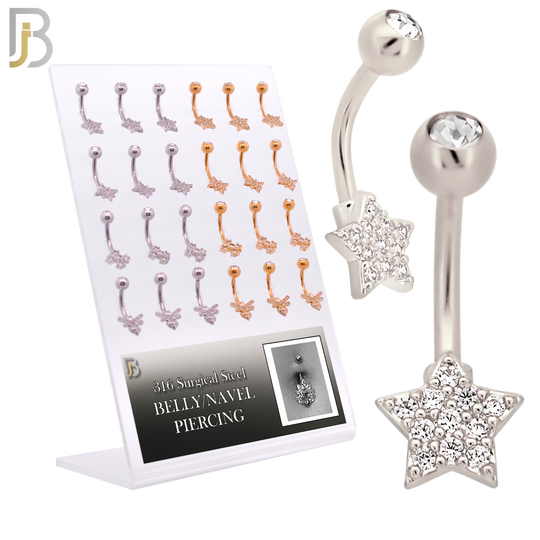 PK-NB18SG - 316L Surgical Steel Four Different Designs Banana Navel/Belly Ring - Pack of 24 image 0