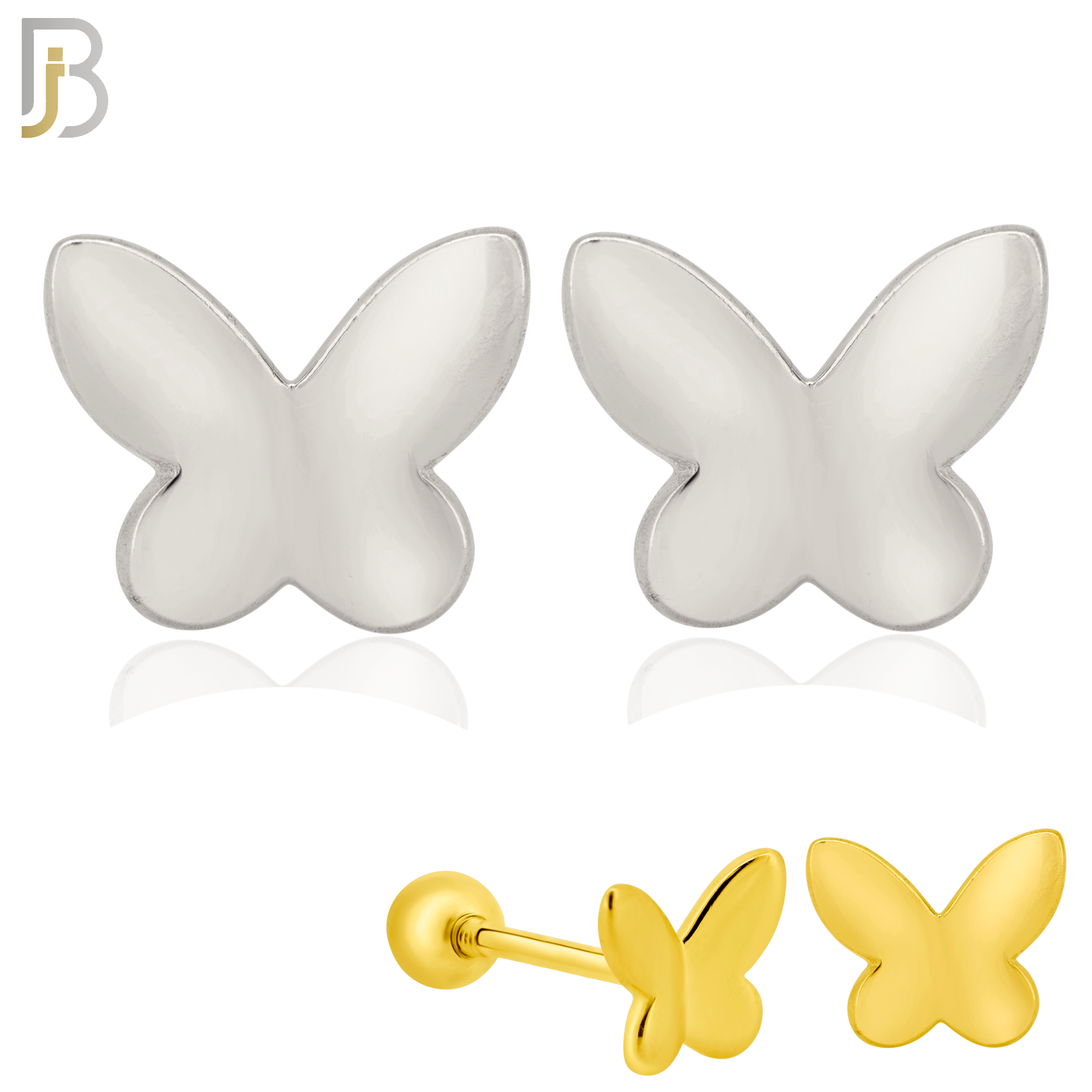 925-ES315 - Screw Ball Back - .925 Sterling Silver Plain Butterfly Stud Earrings image 0