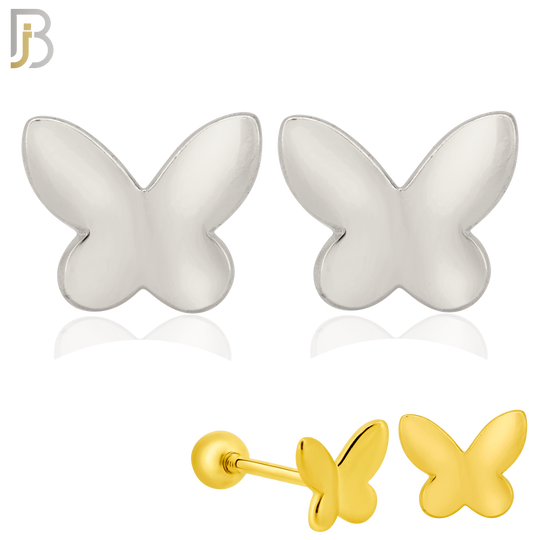 925-ES315 - Screw Ball Back - .925 Sterling Silver Plain Butterfly Stud Earrings image 0